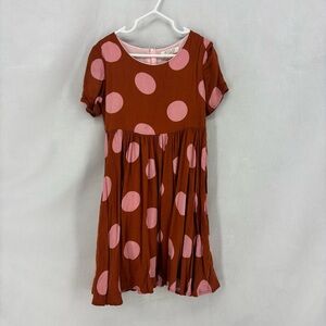 Roolee Kids Brown Pink Polka Dot Short Sleeve Tiered Dress Girls 5 6 T